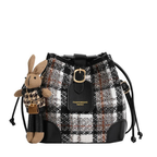 Women's Bucket Crossbody Bag Mini Drwastring Woven Plaid Pu leather Handbags