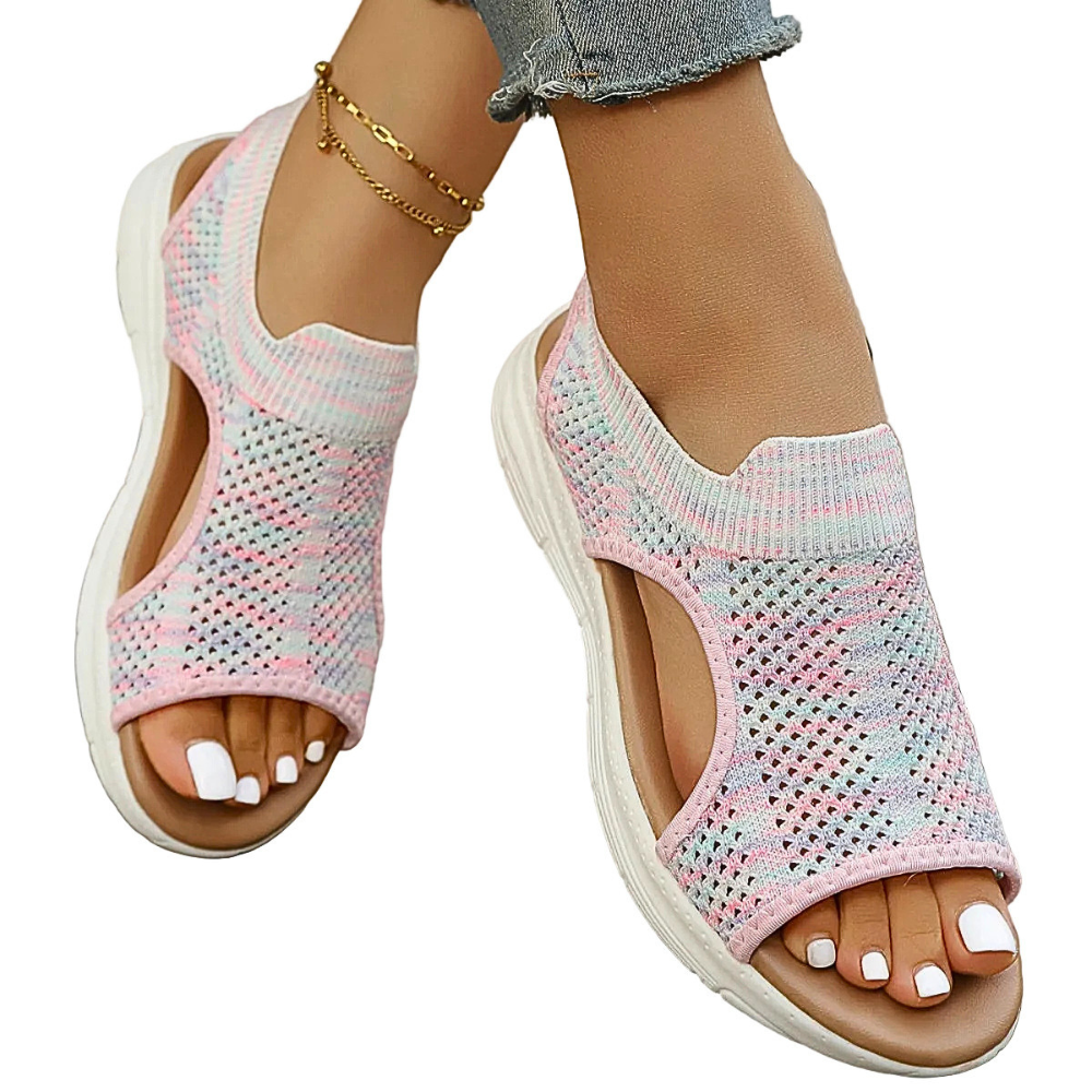Women's Casual Flat Sandals Breathable Open Toe Mesh Rubber Summer Shoes