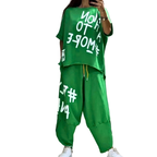 Women's Casual Outfit Set Loose Sporty Style Short Sleeve Letter Print Top and Pants