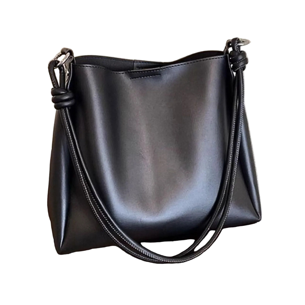 Women's Casual Shoulder Bag Simple PU Leather Knot Straps Black Handbags