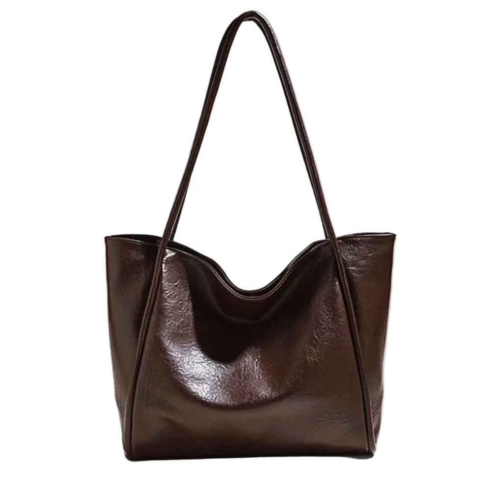 Women's Casual Tote Bags PU Leather Large Simple Solid Daily Handbags Brown