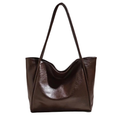 Women's Casual Tote Bags PU Leather Large Simple Solid Daily Handbags Brown