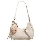 Women's Crescent Shoulder Bag Small Zipper Casual Crossbody Pu Leather Ivory