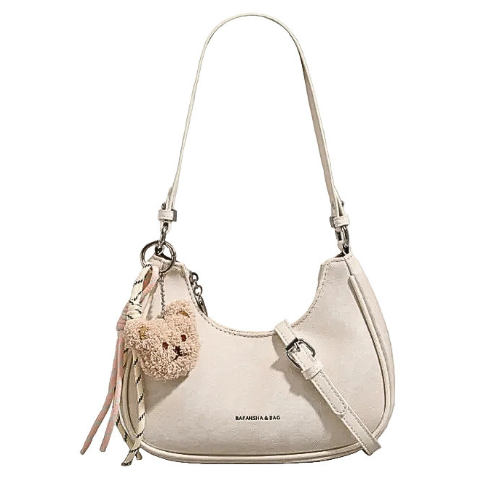 Women's Crescent Shoulder Bag Small Zipper Casual Crossbody Pu Leather Ivory