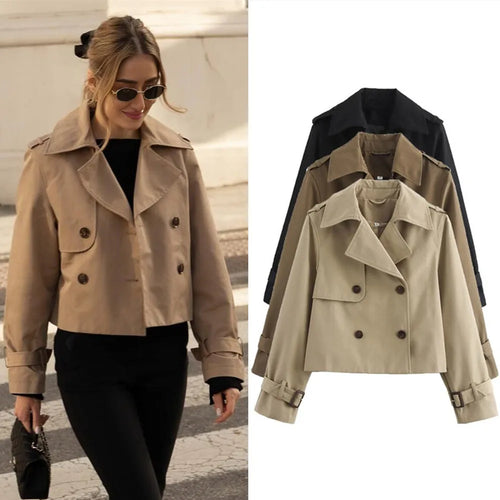 Women's Cropped Trench Coat | Double Breasted Streetwear Jacket | Styleinger