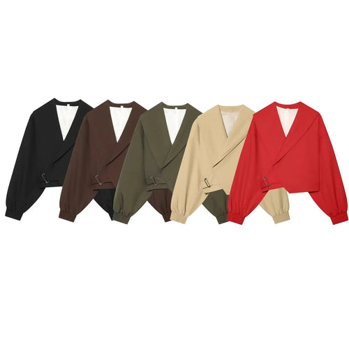 Women's Cropped V-Neck Jacket with Bow – Chic Coat