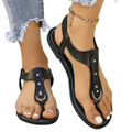 Women's Elegant Thong Sandals with Ankle Strap Pu Leather Flat Summer Shoes