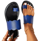 Women's Flats Sandals Toe Loop Wave Scalop Edge Pu Leather Summer Casual Shoes