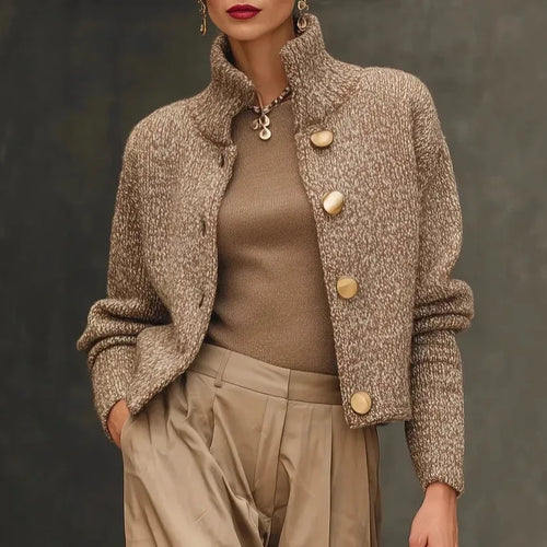 Women's High Neck Knit Cardigan Jacket – Button Sweater