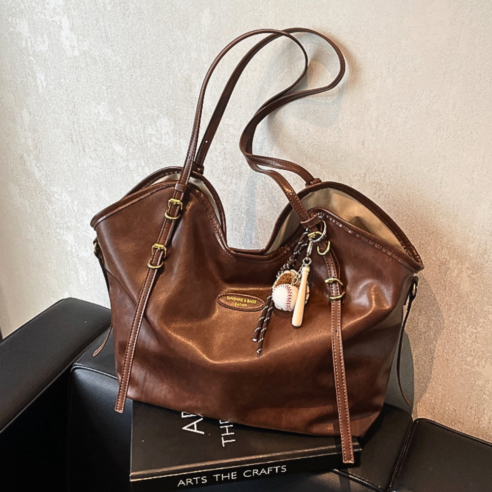 Women's Lagre Shoulder Bags Vintage Style Pu Leather Zipper Casual Handbags