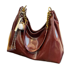 Women's Large Shoulder Bags Pu Leather Chain Strap Burgundy Casual Handbag