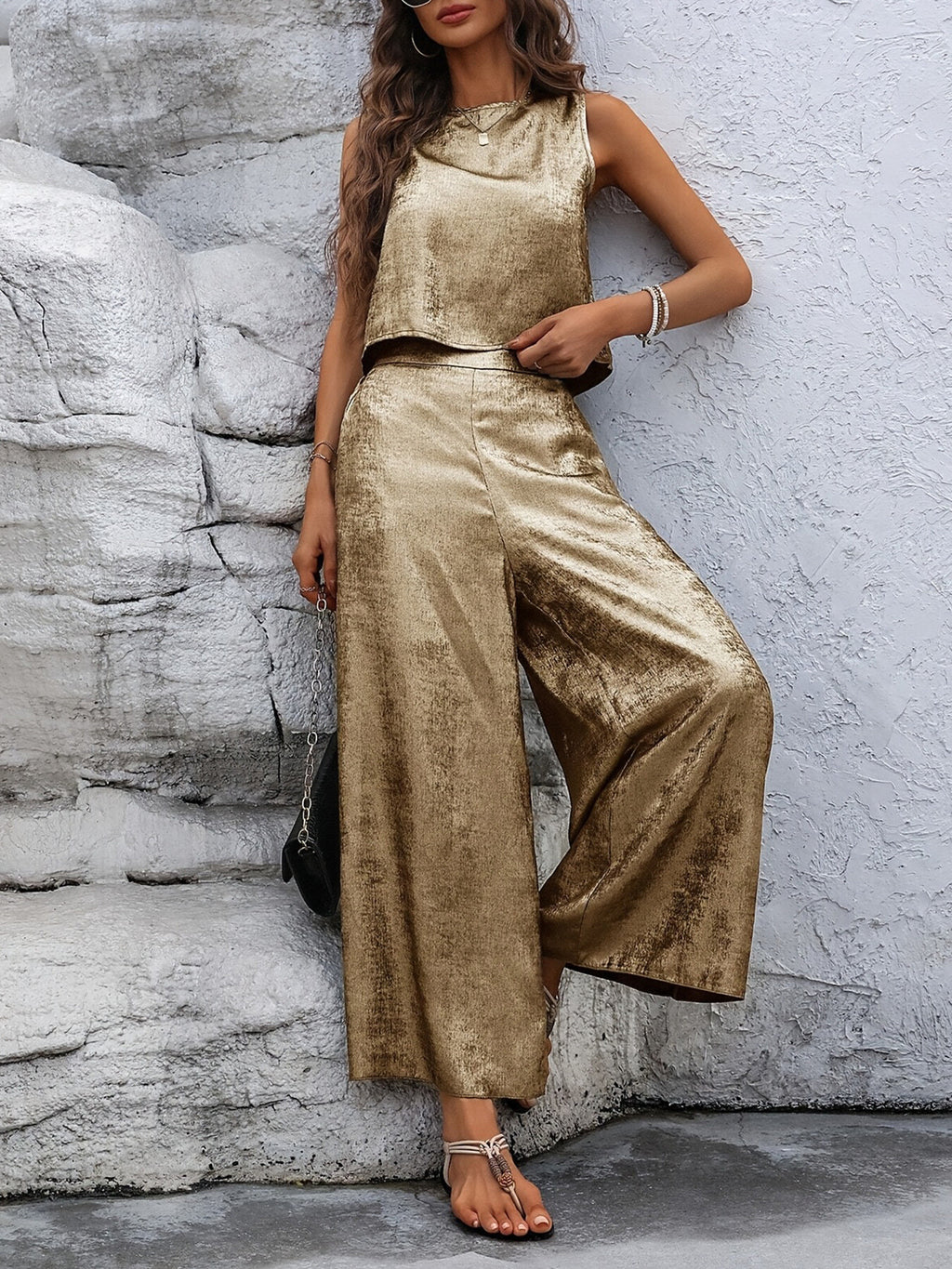 Round Neck Tank Top and Pants Two-Piece Set