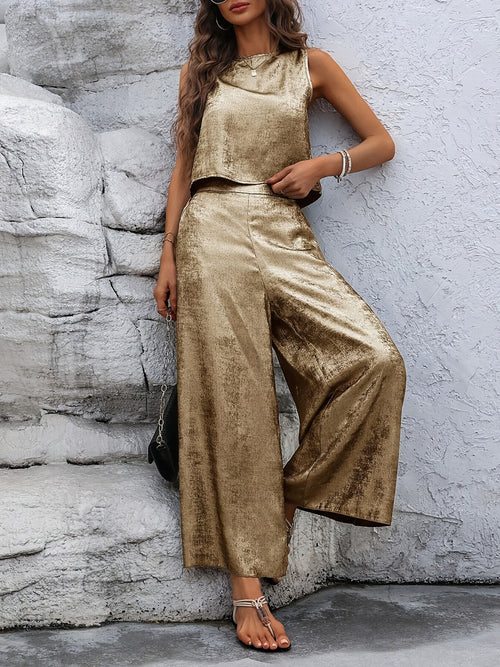 Round Neck Tank Top and Pants Two-Piece Set