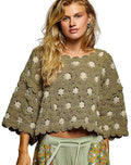 Women’s POL Crochet Cropped Knit Top Olive Contrast  – Casual Boho Chic Crop S‑L - Styleinger