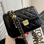 Women's Quilted Flap Chain Crossbody Bag Small Square Black Purses