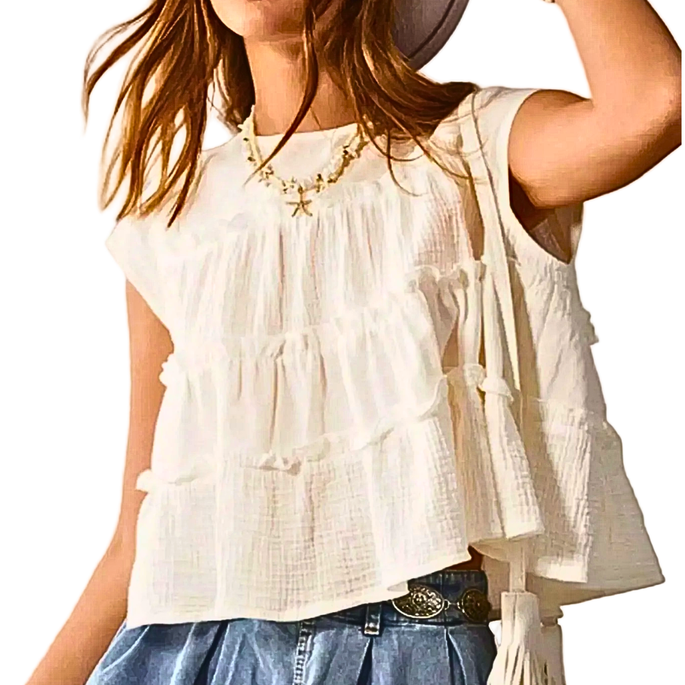 Women's Ruffle Blouse Summer Cap Short Sleeve Ruched Loose Casual Top