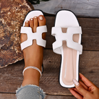 Women's Sandals Flats Cut Out Open Toe Pu Leather Casual Summer Shoes