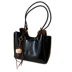 Women's Shoulder Bag Large Pu Leather Black Stylish Multifunction Handbag