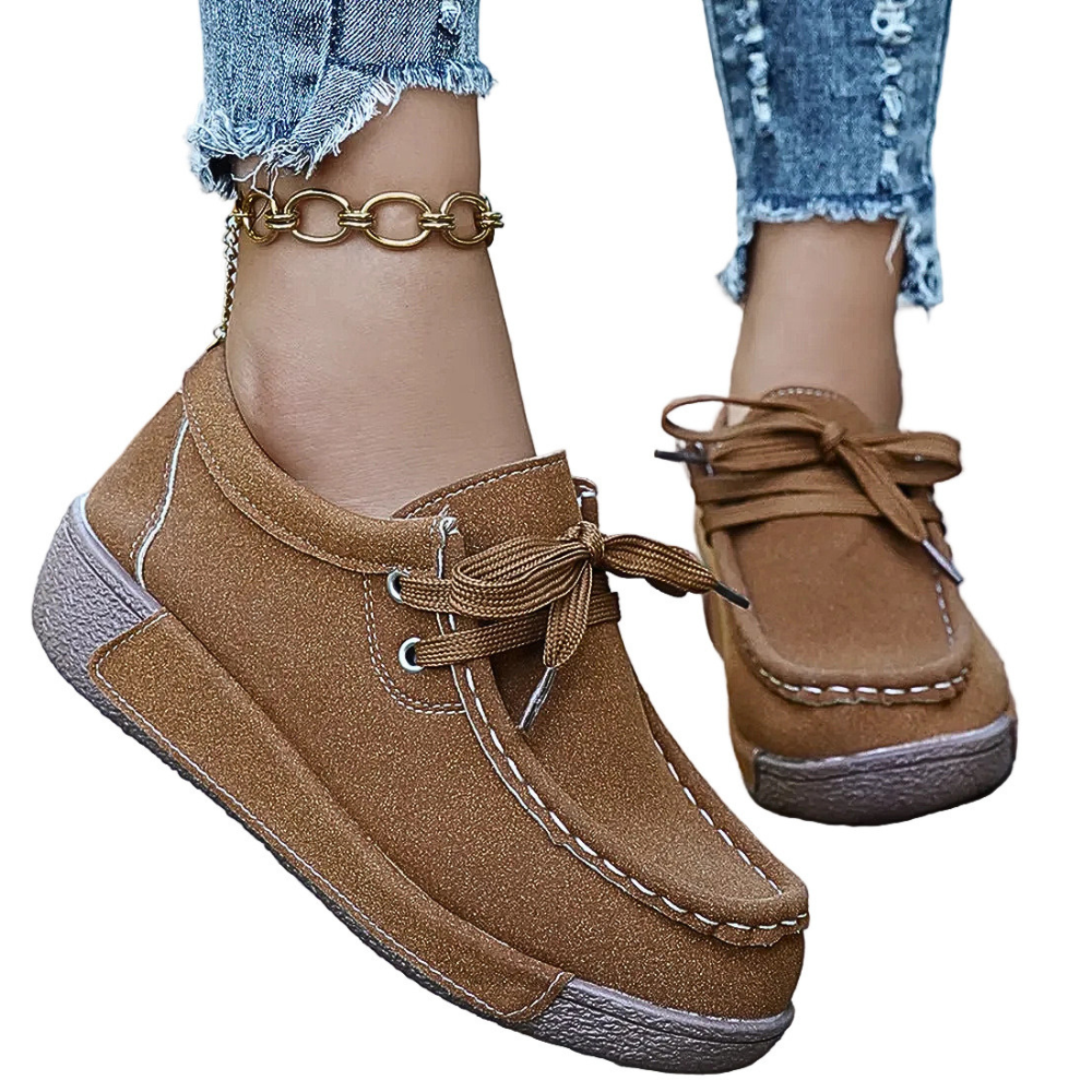 Women's Sneakers Suede Lace Up Round Toe Casual Flat Comfort Shoes