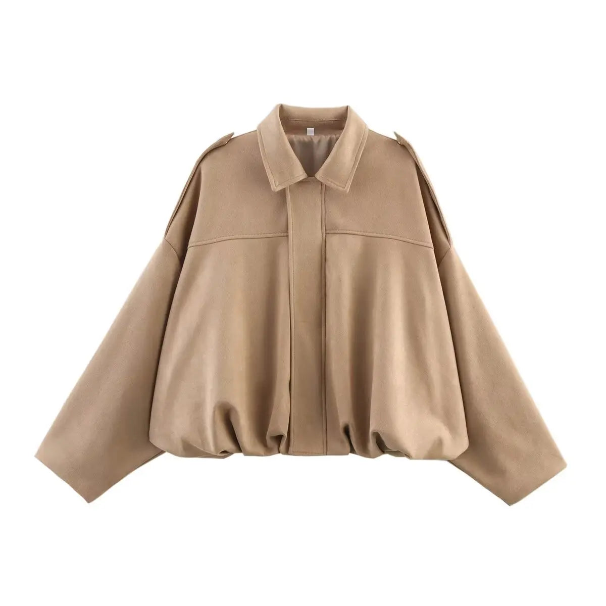 Women's Suede Bomber Jacket – Loose Lapel Collar Coat