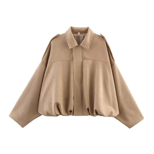 Women's Suede Bomber Jacket – Loose Lapel Collar Coat