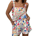 Women's Summer Outfit Set Floral Cami Lace Trim Strappy Top and Shorts 2 Pcs