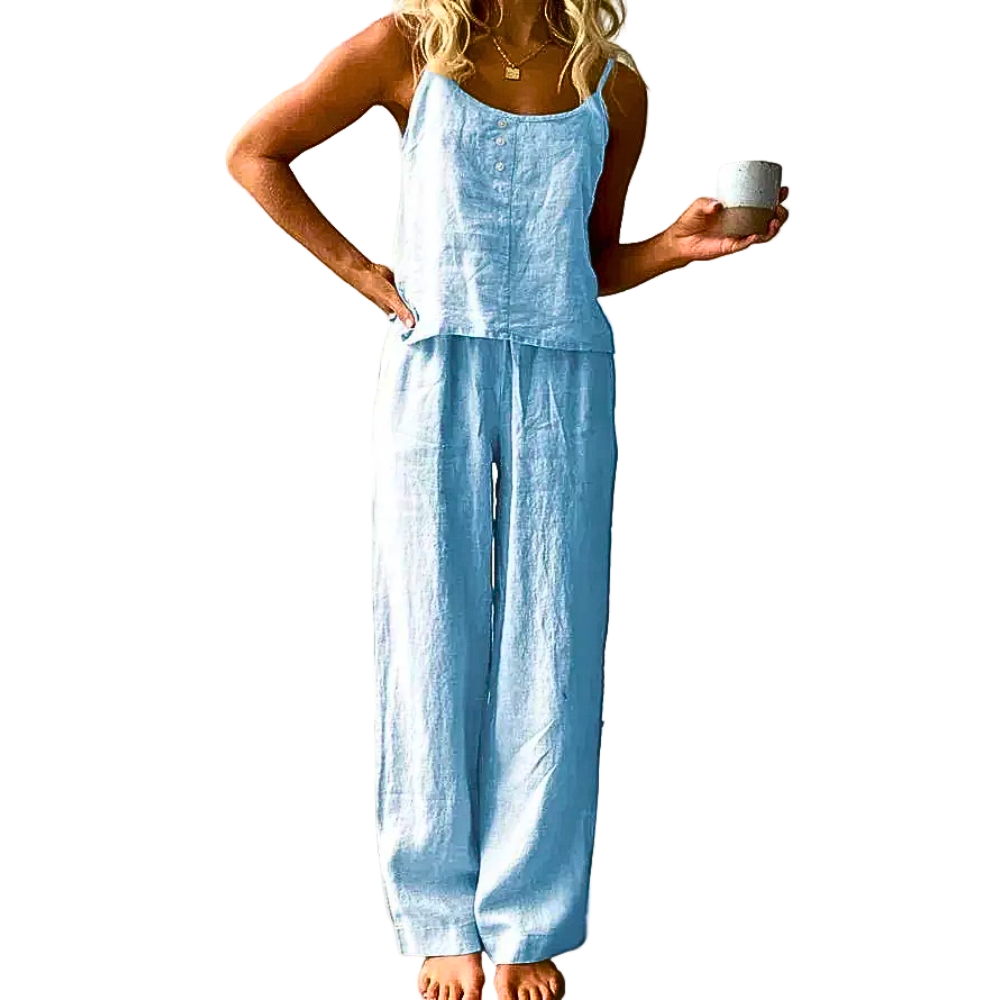 Women's Summer Set Lightweight Cami Top Scoop Neck and Loose Pants Beach 2Pcs