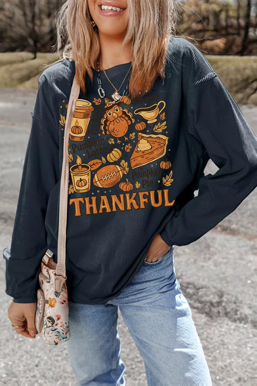 Women's Sweatshirt Thankful Thanksgiving Graphic Long Sleeve Top Women_s_Sweatshirt_Thankful_Thanksgiving_Graphic_Long_Sleeve_Top Trendsi