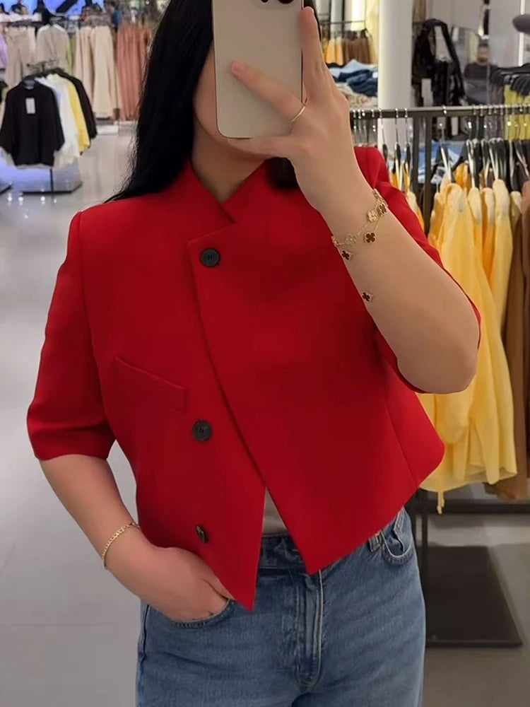 Women's Turtleneck Blazer | Half Sleeve Solid Coat | Styleinger