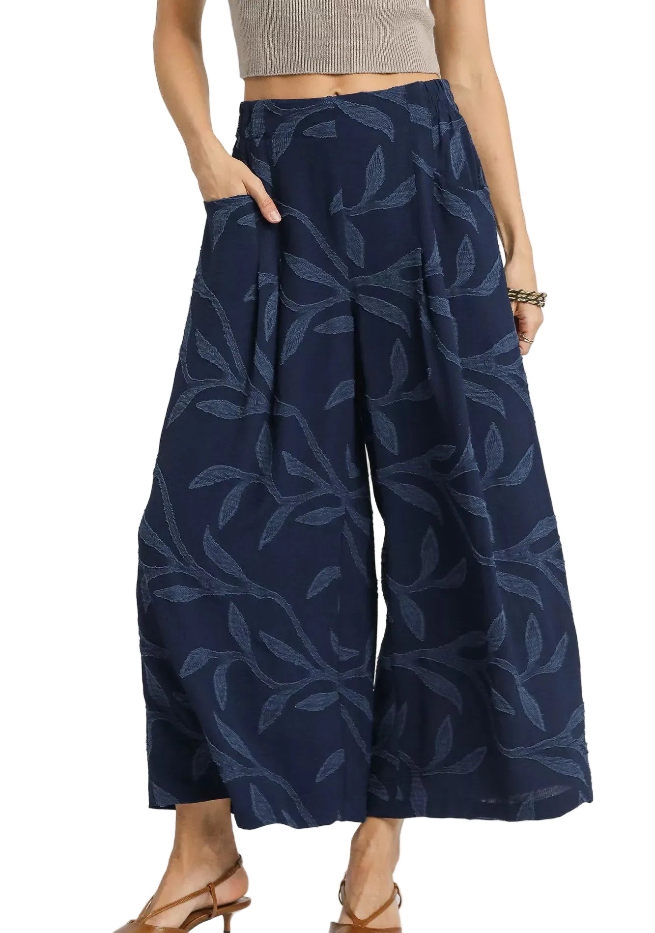 Umgee Jacquard Wide-Leg Pants