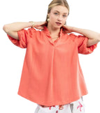 Women’s Umgee Linen Blouse Coral Scallop Trim V‑Neck – Casual Breezy Tunic Top S‑L - Styleinger