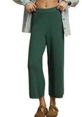 Women’s Umgee Wide Leg Pants Green Textured Knit  – Cozy Casual Palazzo Trousers S‑L