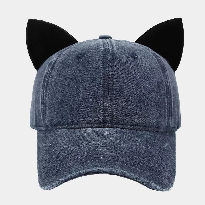 Women's Washed Cat Ear Baseball Cap | Cute Cotton Fashion Hat One Size