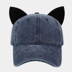 Women's Washed Cat Ear Baseball Cap | Cute Cotton Fashion Hat One Size