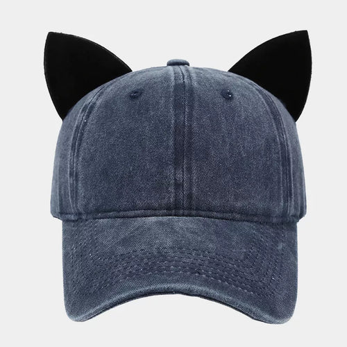 Women's Washed Cat Ear Baseball Cap | Cute Cotton Fashion Hat One Size