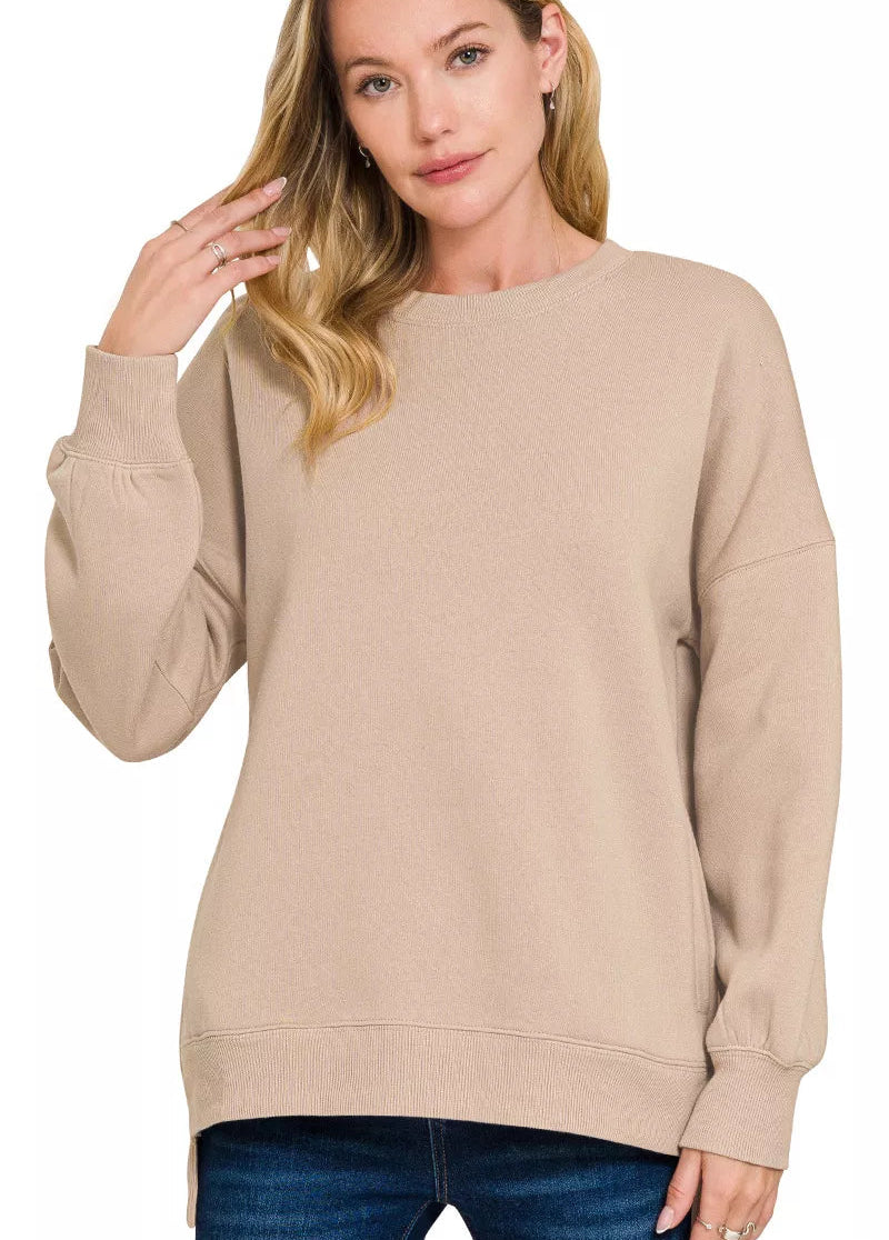 Women’s Zenana Fleece Hi‑Low Boyfriend Sweatshirt w/ Pockets – Plus Size S‑3XL - Styleinger