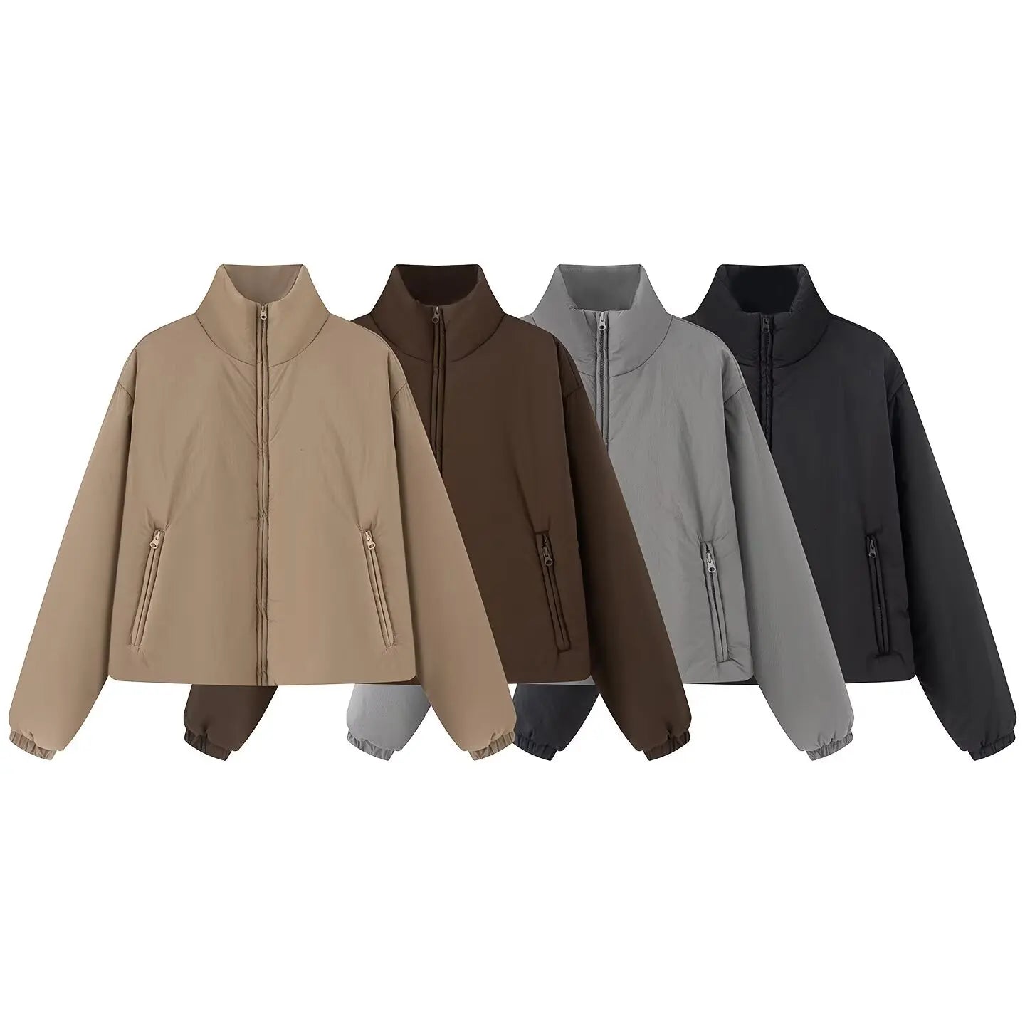 Women's Zip-Up Jacket with Pockets – High Neck Coat