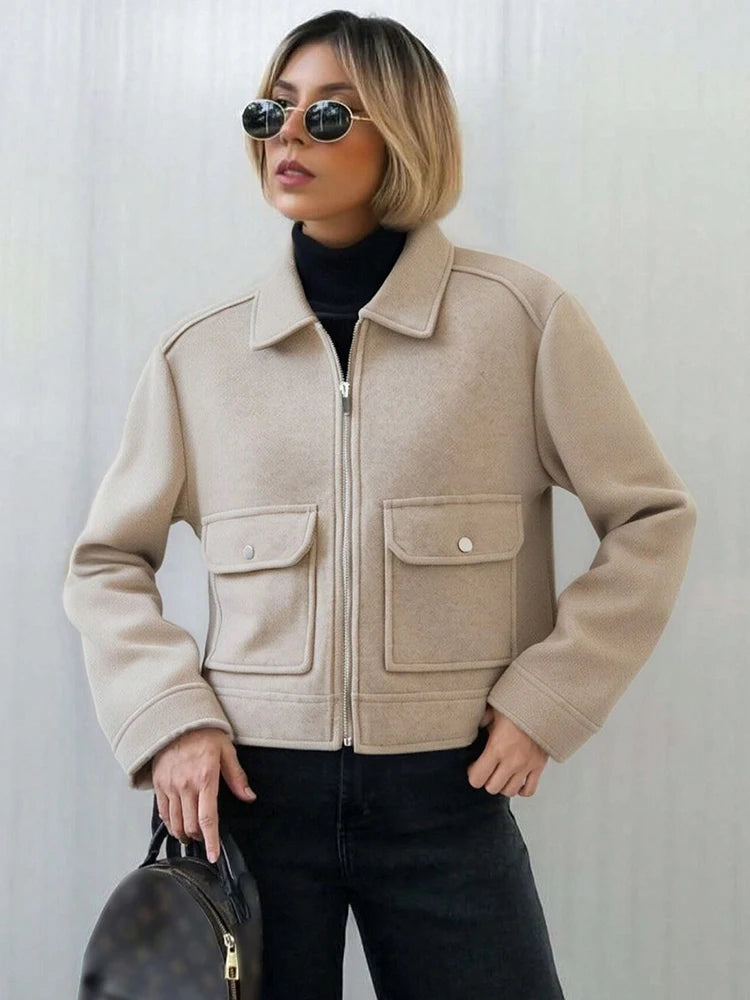 Women's Zipper Jacket | Long Sleeve Pocket Outerwear Coat | Styleinger