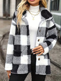Womens Jacket Plaid Sherpa Button-Down Outerwear Coat White Womens_Jacket_Plaid_Sherpa_Button-Down_Outerwear_Coat Trendsi