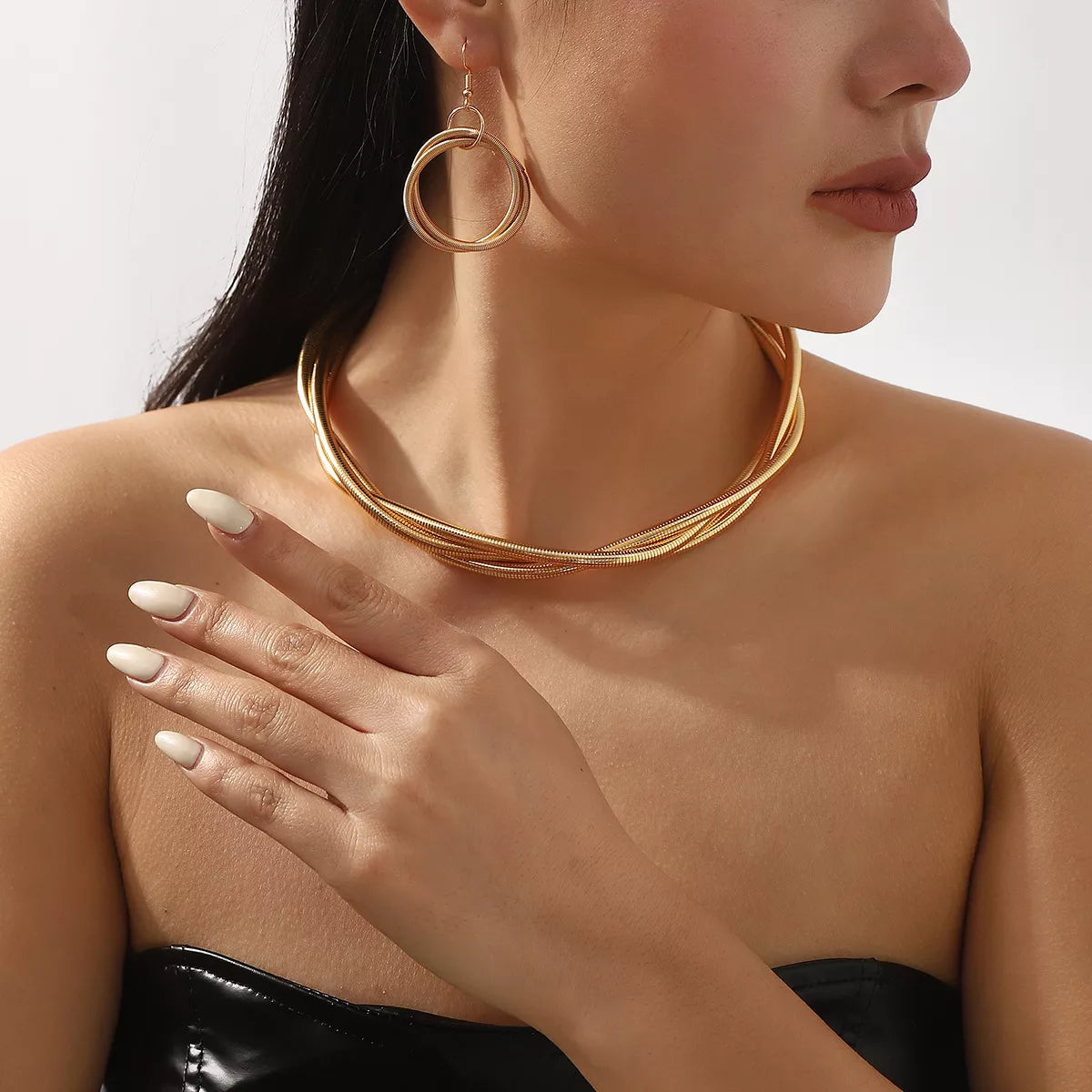 Womens Jewelry Set Multi-Layered Earrings and Necklace 18K Gold-Plated