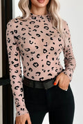 Womens Leopard Print Sheer Mesh Bodysuit Mock Neck Long Sleeve Khaki Womens_Leopard_Print_Sheer_Mesh_Bodysuit_Mock_Neck_Long_Sleeve Trendsi