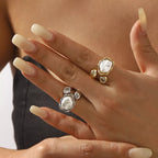 Womens Open Ring Irregular Pearl Zircon Silver-plated Womens_Open_Ring_Irregular_Pearl_Zircon_Silver-plated Trendsi