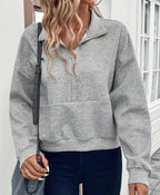 Womens Sweatshirt Textured Gray Half Zip Long Sleeve Top Womens_Sweatshirt_Textured_Gray_Half_Zip_Long_Sleeve_Top Trendsi