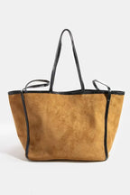 Womens Tote Fame Accessories Suede Faux Leather Trim Shoulder Strap LBR one size Womens_Tote_Fame_Accessories_Suede_Faux_Leather_Trim_Shoulder_Strap Trendsi