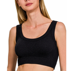 Zenana Black Cropped Tank Top Seamless Ribbed Scoop Neck Sleeveless