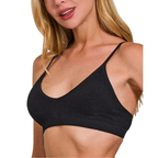 Zenana Black Seamless Classic Bra Top with Removable Bra Pads Stretchy Crop