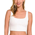 Zenana Cami Cropped Top Ribbed White Sleeveless Square Neck Stretchy