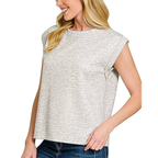 Zenana Casual Blouse Basic Round Neck Short Cap Sleeve Gray Top