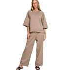 Zenana Casual Outfit Set Lightweight Scuba 3/4 Sleeve Top & Pants Set