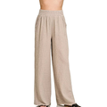 Zenana Casual Pants Cotton Gauze Wide Leg High Elastic Waist Lightweight